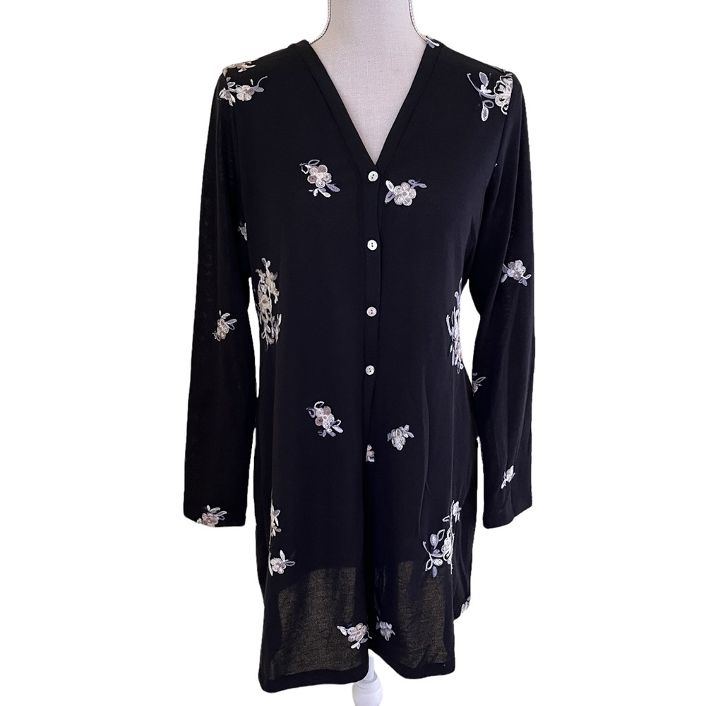 Figueroa and Flower Black Embroidered Long Cardigan L